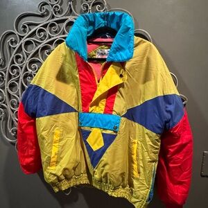 Vintage bright color retro jacket pullover sz L funky bright 2000 plus brand